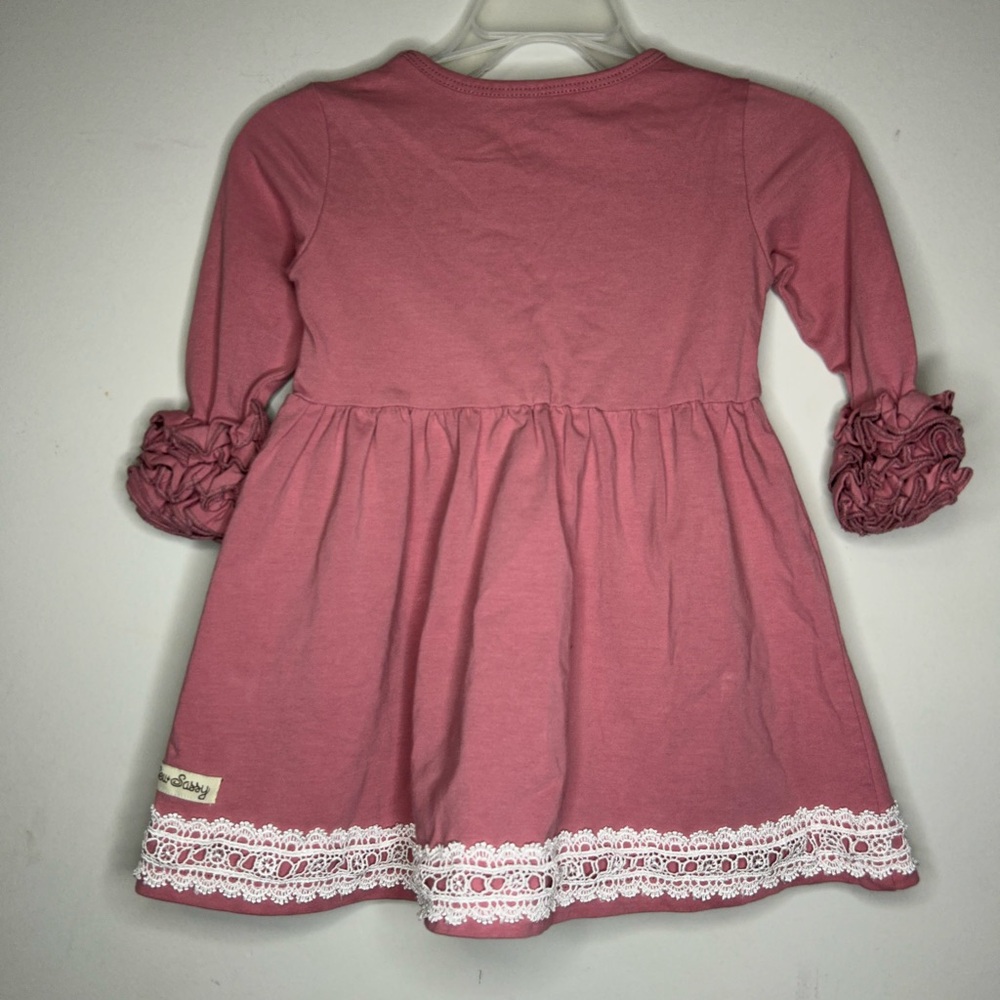 Pink Ruffled Kids Dress with Lace Trim Sew Sassy 18M. SKU A41 - Picture 2 of 4